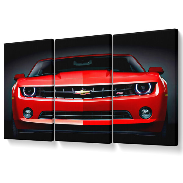 Brayden Studio Chevy Camaro Front Grill 3 Piece Wrapped Canvas